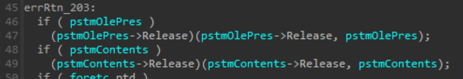 Завершающий блок UtOlePresStmToContentsStm